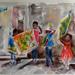 Giocando con le bandiere del palio di Siena